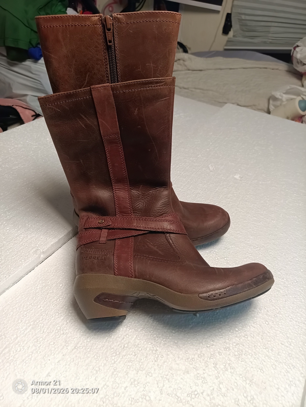 Merrell Women's Brown Leather Mid-Calf Zip Boots